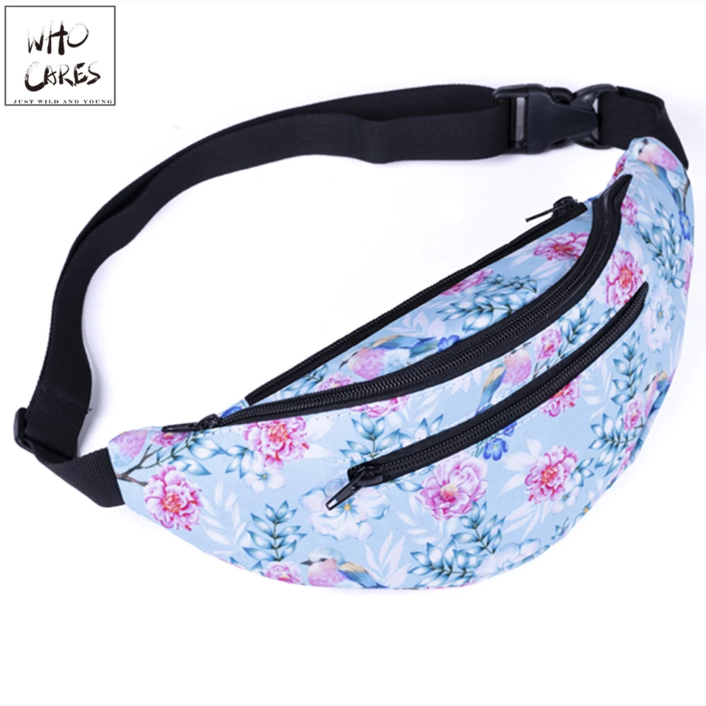 

WHO CARES Waist Bags Women Fanny Packs peony Printing Female Belt Multi-pocket Bag Travelling Waist Packs Sports pocket