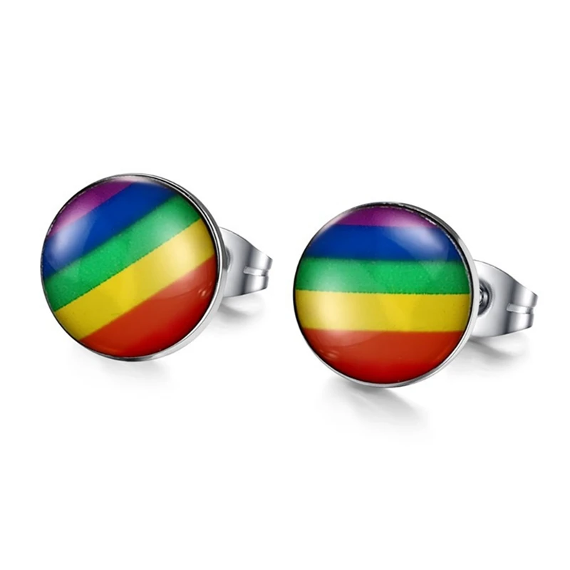 

2018 New Fashion Tiny Rainbow One For Sale Rainbow Stud Earrings Steel Titanium Gay Party Jewelry