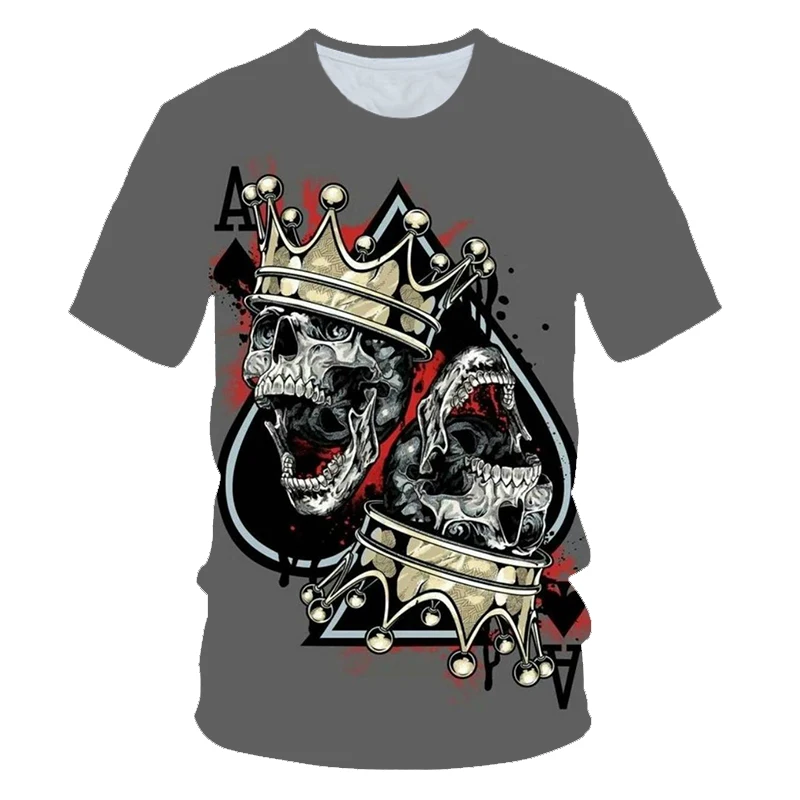 New hot men's summer skull poker print men's short-sleeved T-shirt 3D T-shirt casual breathable season hip-hop brand T-shirt 6XL - Цвет: picture color