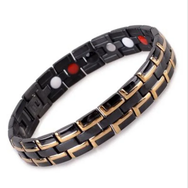 

4 in 1 Health Energy With Magnetic Stone Bracelet Black Gold Silver 316L Stainless Steel Ico Power Benefit Balance For Men Women