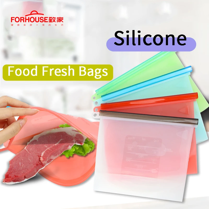 

Reusable Silicone Vacuum Food Fresh Bags Meat Freezer Bag Kitchen Colored Ziplock Bag Kitchen Storage Organization