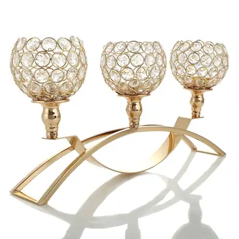 

Gold Crystal Candle Holders Wedding Decorative Candelabra Tealight Holder Holiday Wedding Decoration or Gifts