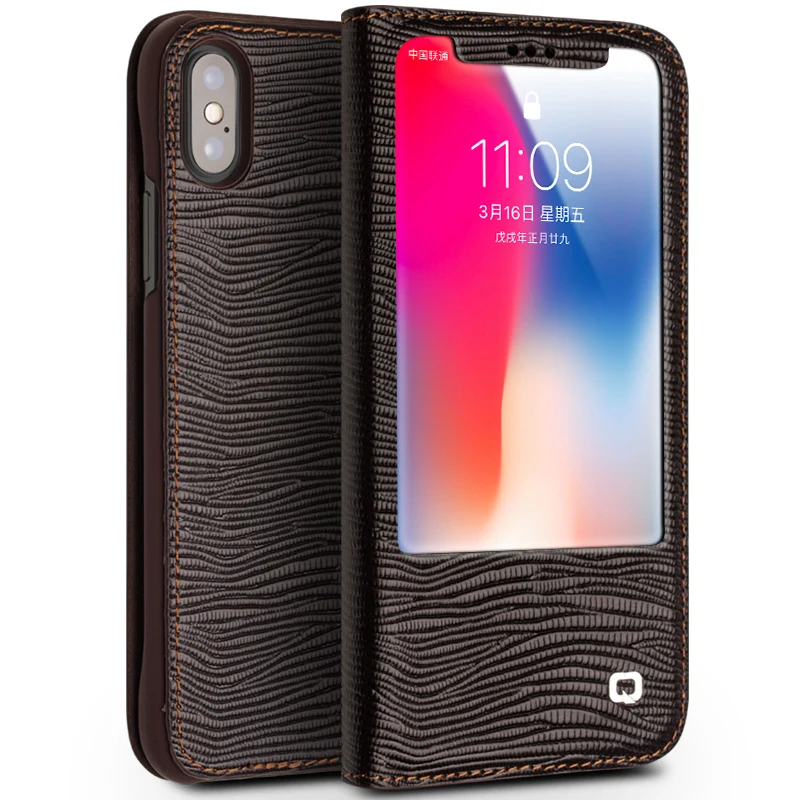 QIALINO Чехлы для iPhone X смарт вид Флип из натуральной кожи чехол окна 10 десять kickstand