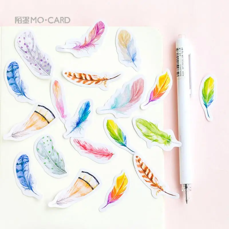 

45pcs/box Creative Kawaii Colorful Feather Mini Paper Sticker Decoration Diy Ablum Diary Scrapbooking Label Stickers Stationery