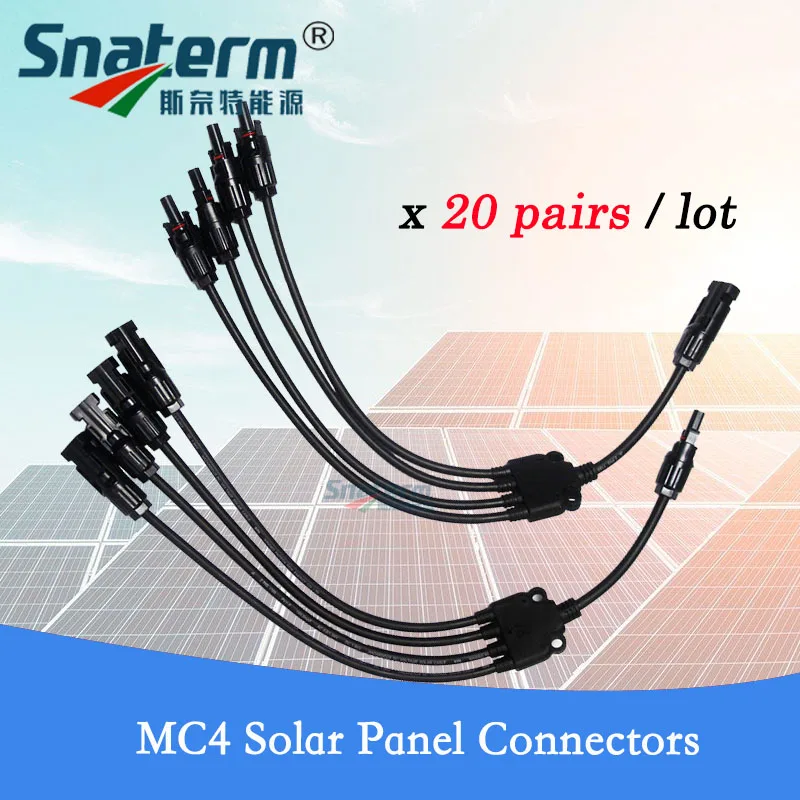 20 Pairs/Lot x 1 To 4 Y Branch MC4 PV Connector Waterproof PPO Wire
