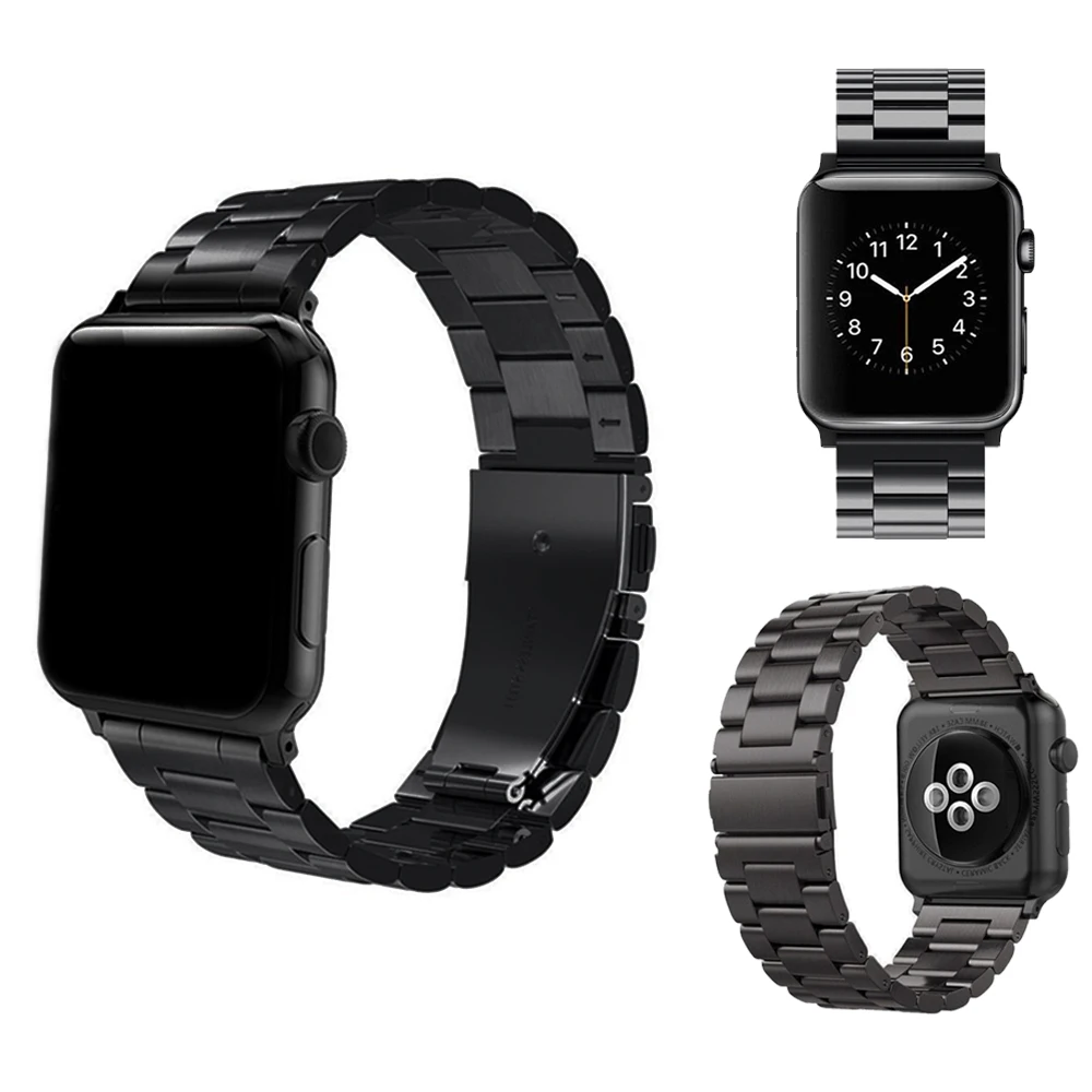 Ремешок для Apple Watch band series 42 мм 44 черный 38 40 металлический браслет из нержавеющей
