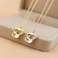 Never Fade Rose Gold color Cute Crystal shell Heart Monkey Pendant Necklace Fashion Woman love chains