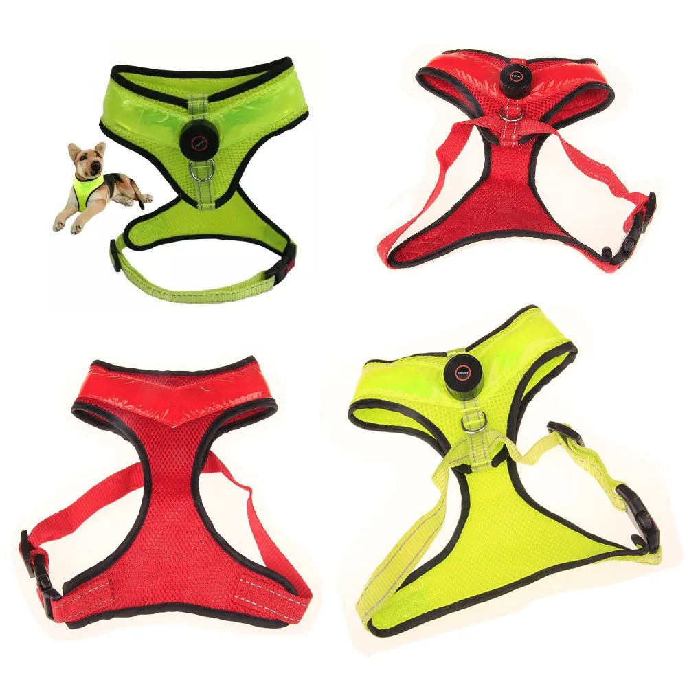 Adjustable Nylon Material Dog Vest With Safety LED Light Designed Green