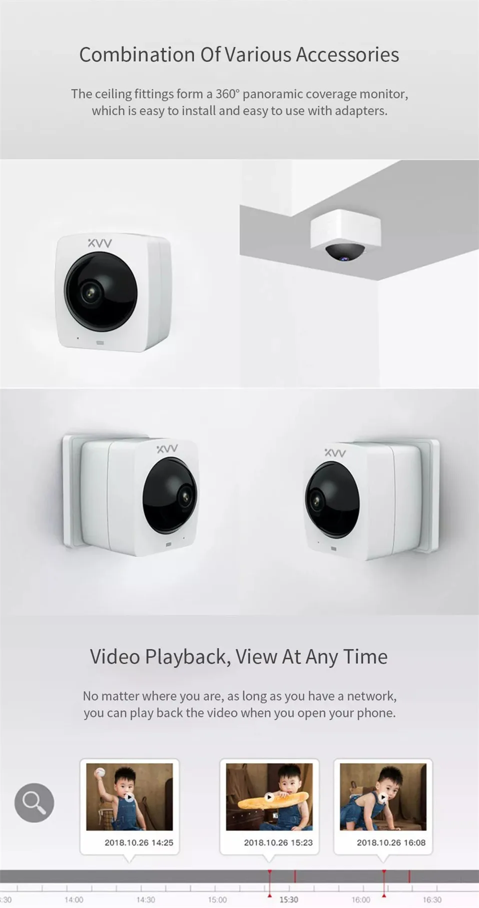 9Xiaomi Mijia XiaoVV Smart Panoramic IP Camera HD 1080P 360° Panoramic AI Humanoid Detection Night Version Work to Mi Home App