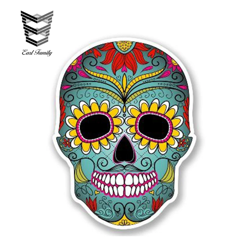 

EARLFAMILY 13cm x 8cm Mexican Sugar Skull Vinyl Sticker AUTO MOTO Decor BIKE MOTORCYCLE TUNING Decal Laptop Car Helmet Styling