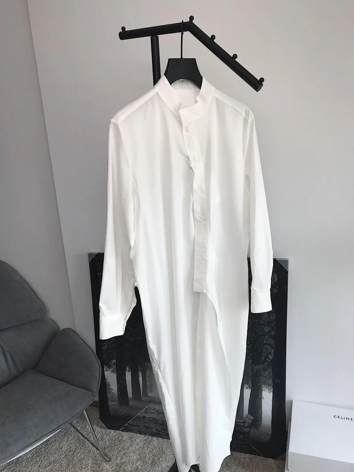 

2019 new ladies fashion sexy long-sleeved stand collar cotton long shirt 0622