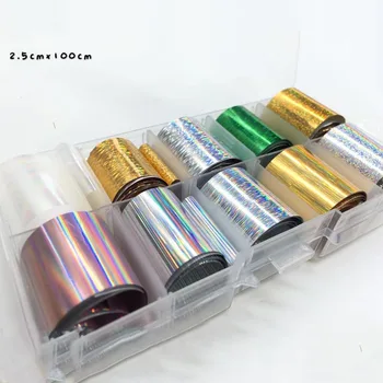 

1 Box Laser Nail Foil Set 2.5*100cm Laser Nail Sticker Nails Foils Nail Art Kits +Free Star Glue Stencil Decal