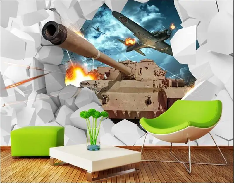 Пользовательские 3d Настенные обои нетканые самолет Танк из кирпича фото