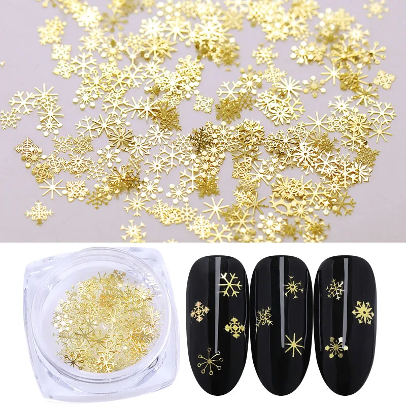 

90Pcs/Box Gold Nail Sequins Metal Snowflake Mixed Patterns Christmas 3D Nail Art Decoration DIY Design Nail Tip Accessories