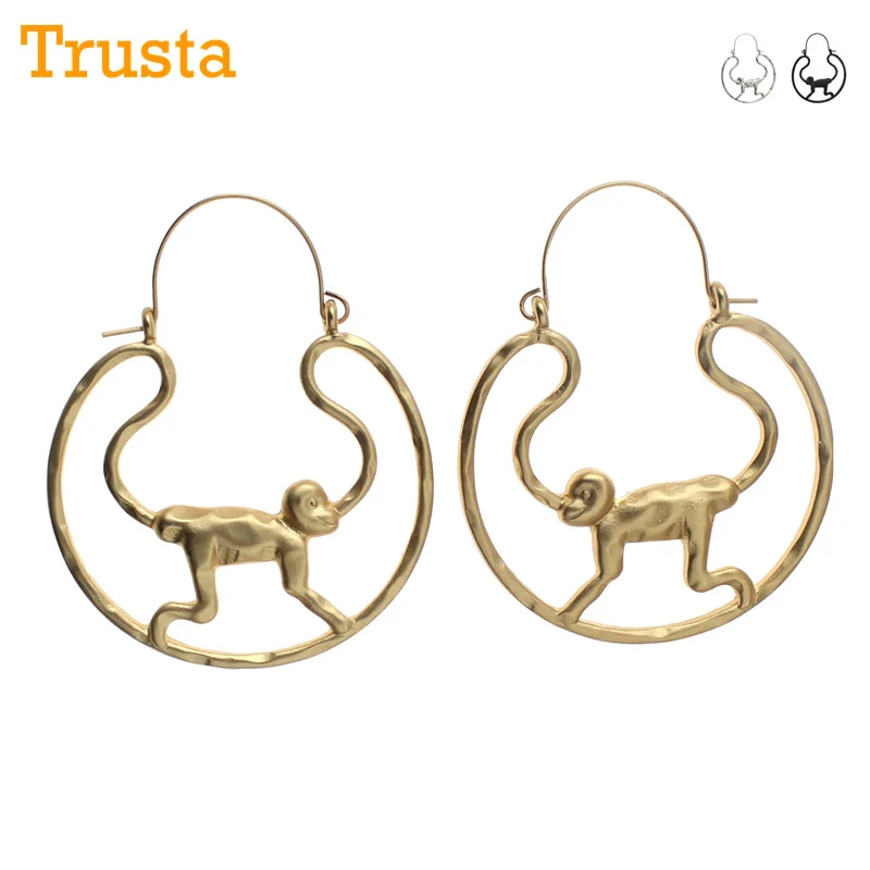 Monkey Design Alloy Earring Hoop Gold Lady Dangle Drop Ear Stud Creative Jewelry