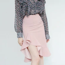 Женские юбки в стиле русалки с розовыми оборками, однотонные тонкие сексуальные офисные женские элегантные офисные юбки, популярные асимметричные юбки наивысшего качества