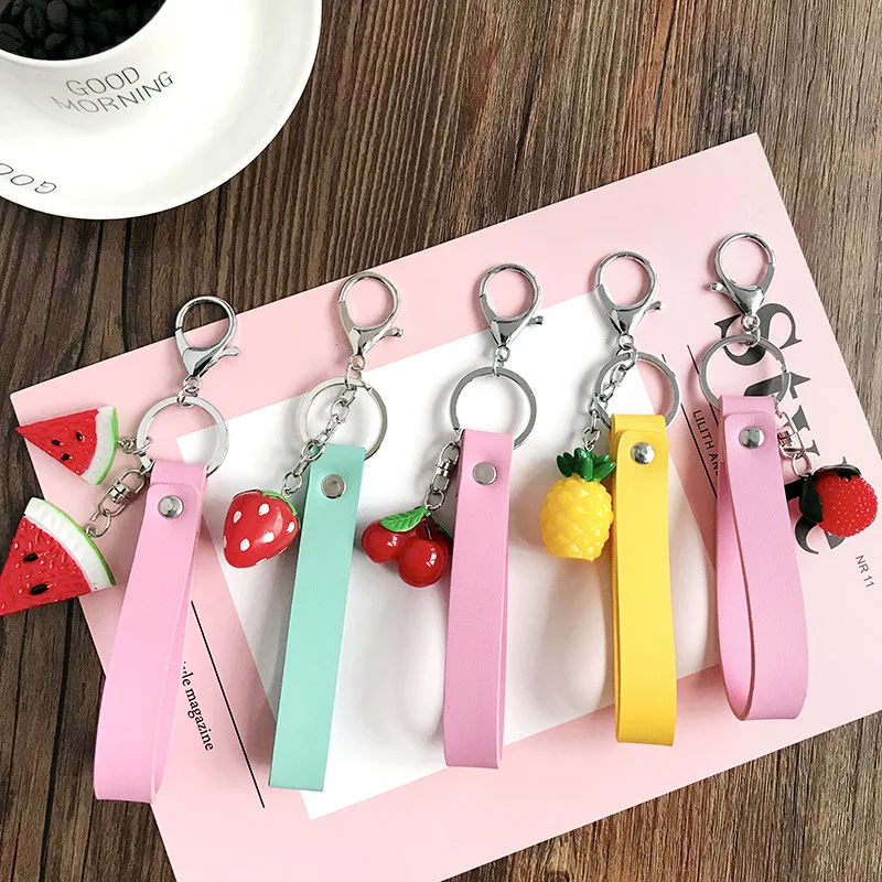 

ZIRIS Summer Fruit Key Chain Apple Watermelon Pitaya Pineapple Kiwifruit Key rings Key Food Holder Fresh Fruit Keychain Jewelry