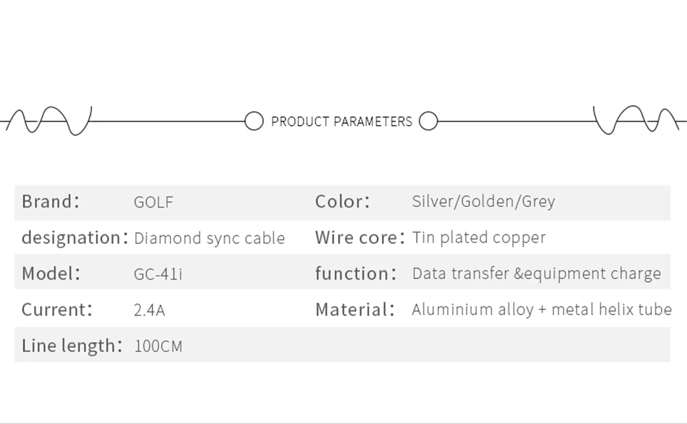 GOLF 1 м металлическая спиральная труба 2.4A Быстрая зарядка USB синхронизации данных зарядное устройство кабель для iPhone 6 6 S 7 8 Plus X XR XS 5 5s iPad Air 2 mini 2