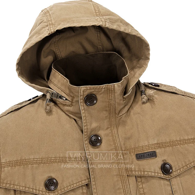 AFS JEEP, Мужская Осенняя Повседневная брендовая куртка цвета хаки из чистого хлопка, Весенняя мужская куртка с капюшоном, армейская зеленая куртка, пальто, верхняя одежда