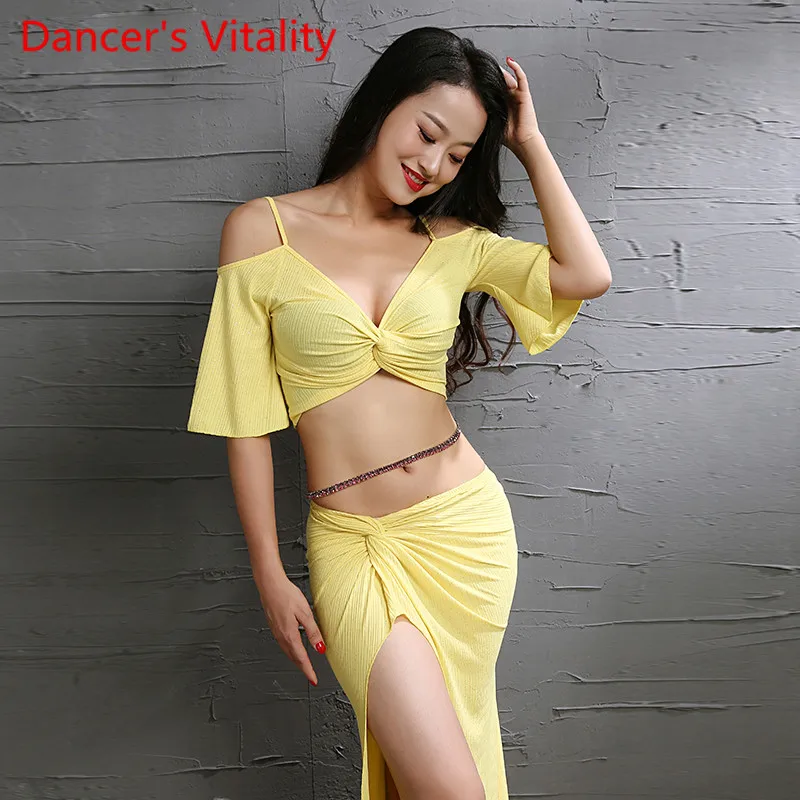 Новые Belly Dance Костюм Флэш Порошок Трикотажные Практика Одежда Fresh Труппа Женщины