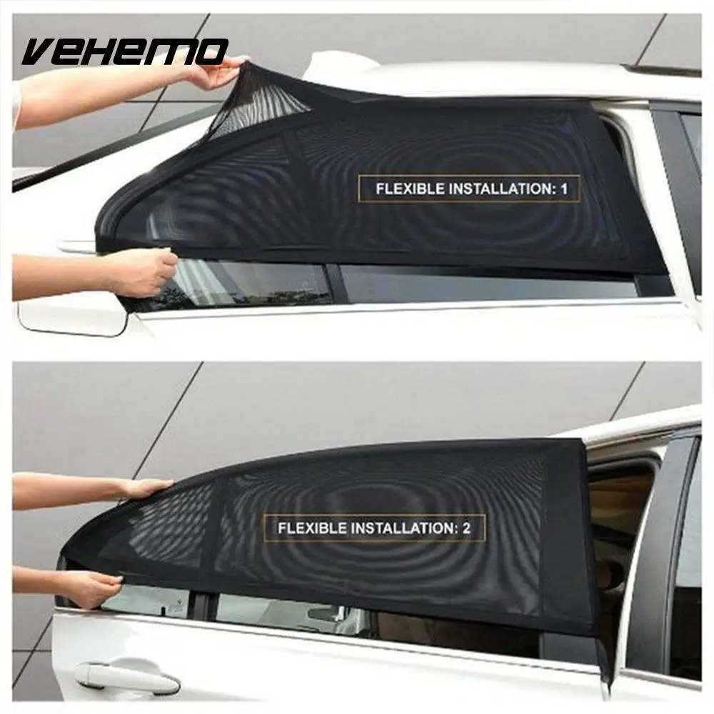 

2Pcs Car Sun Visor Rear Side Window Sun Shade Mesh Fabric Sun Visor Shade Cover Shield UV Protector Black Auto Sunshade Curtain