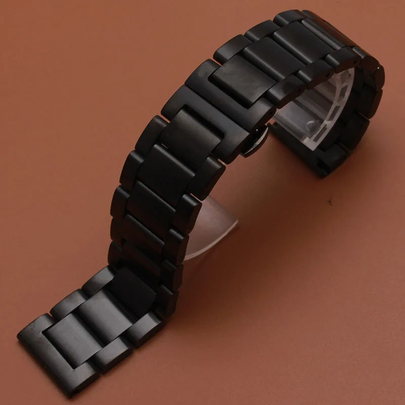 Hot Stainless steel metal watchband black unpolished watch strap
