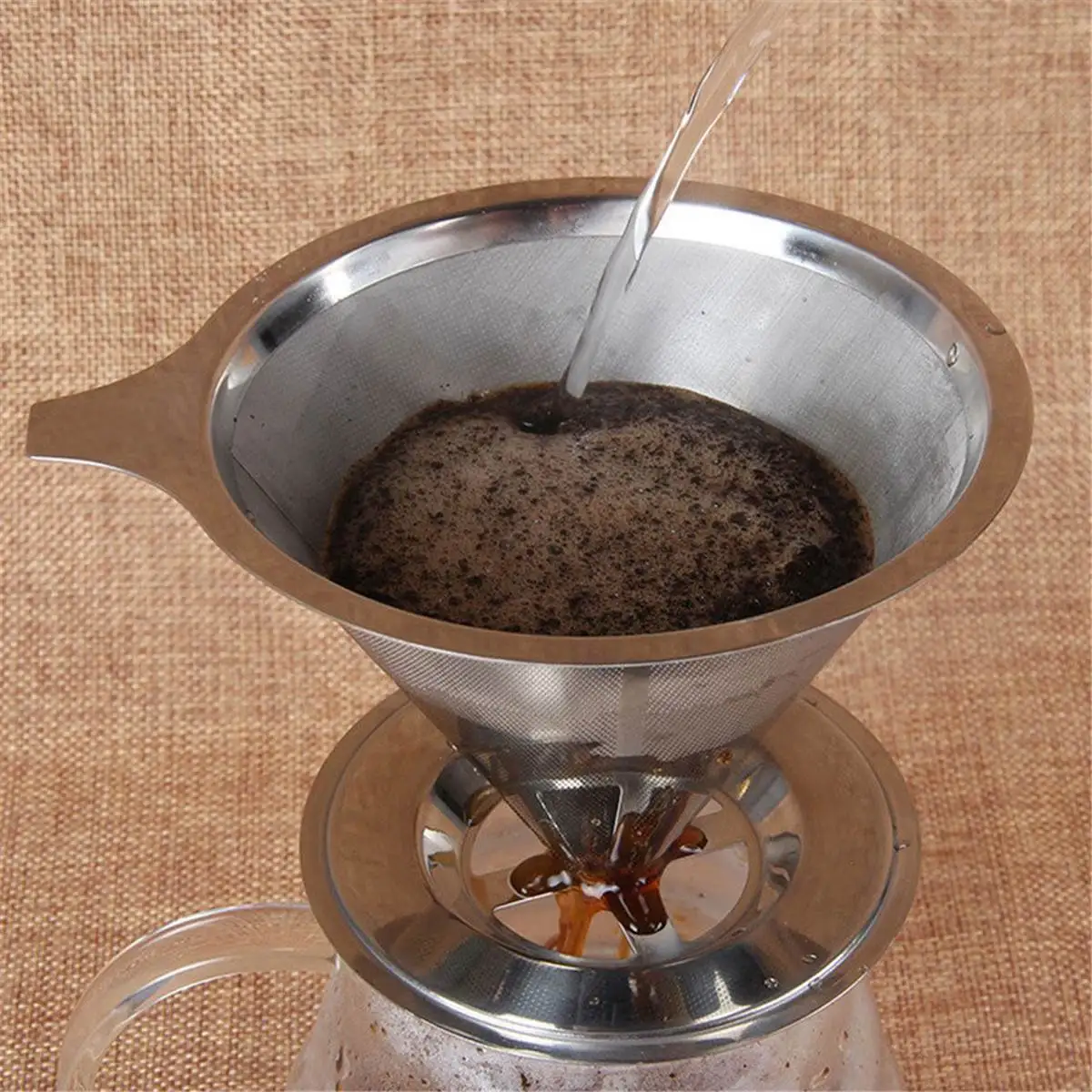 Cone Stainless Steel Coffee Mesh Filter Dripper Double Layer Paperless Home Kitchen Coffee Shop Coffee Making