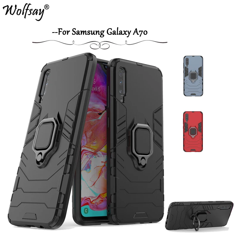 

For Samsung Galaxy A70 Case Armor Metal Finger Ring Holder Phone Bumper For Samsung Galaxy A70 Back Cover For Samsung A70 Fundas