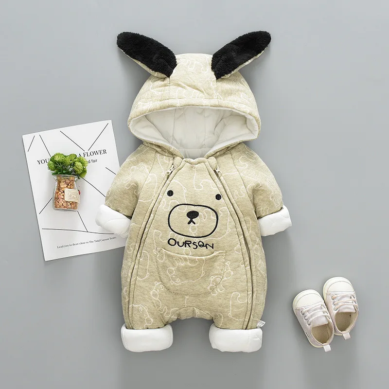 

HYLKIDHUOSE Infant Newborn Rompers 2018 Winter Baby Girl Boy Jumpsuits Hooded Warm Plush Thicken Outdoor Kids Children Costume