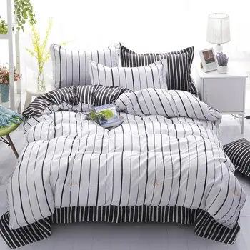 

Black white Grey Classic bedding set striped duvet cover white bed linen set Geometric flat sheet set queen bed set Fashion new