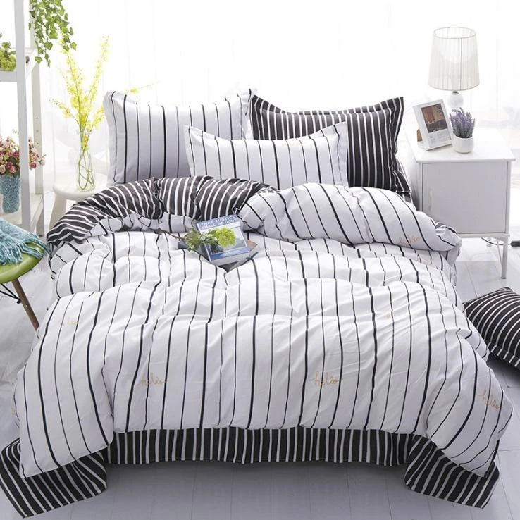 Add cozy warmth during the colder monthsadd cozy warmth during the colder. black white grey classic bedding set striped duvet cover white bed linen set geometric flat sheet set queen bed set fashion new