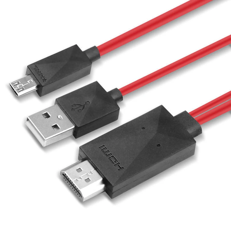 

2M Red Micro USB 2.0 To HDMI 1080P HD TV 11 pin AV Video Cable Adapter For Samsung Galaxy S4 S3 Android Phones Adapter Cable