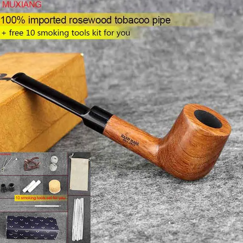 Buy MUXIANG Imported Rosewood Tobacco Pipe Straight Stem with Acrylic Saddle