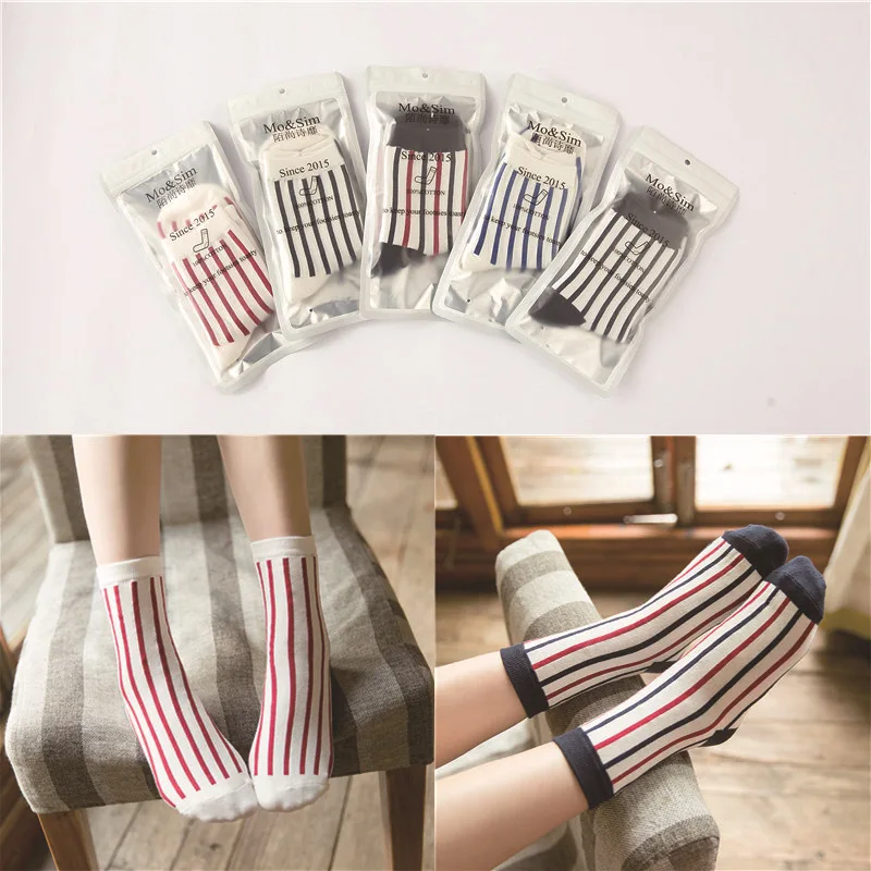 10 пар/лот,, женские носки, независимая поэтическая упаковка, японские осенние полосатые носки без пятки, Хлопковых Носков