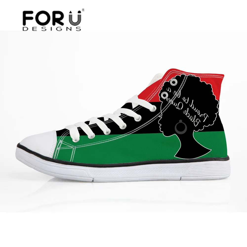 

FORUDESIGNS Canvas Shoes for Women Black Queen Art African American Girl Printed Vulcanized Shoes Ladies High-top Shoes Teenager