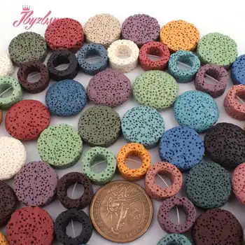 

20mm,10mm Round Coin Multicolor Lava Rock Beads Natural Stone Beads For DIY Necklace Bracelats Jewelry Making 15" Free Shipping