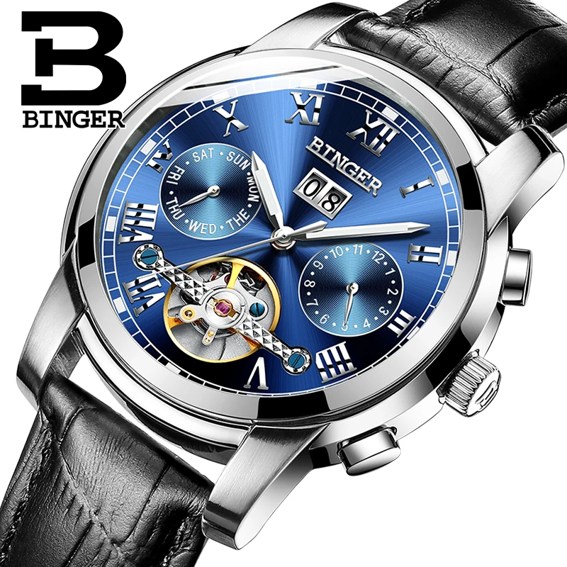 Модные многофункциональные спортивные часы для мужчин Switzerland BINGER Tourbillon