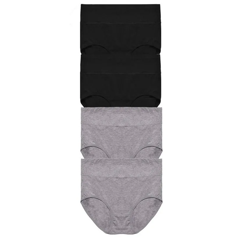 2BLACK 2 GRAY 4 шт./лот, Женские однотонные хлопковые мягкие удобные трусы с высокой талией, нижнее белье, женские трусики S, M, L, XL, XXL 90515 - Цвет: 2BLACK 2 GRAY