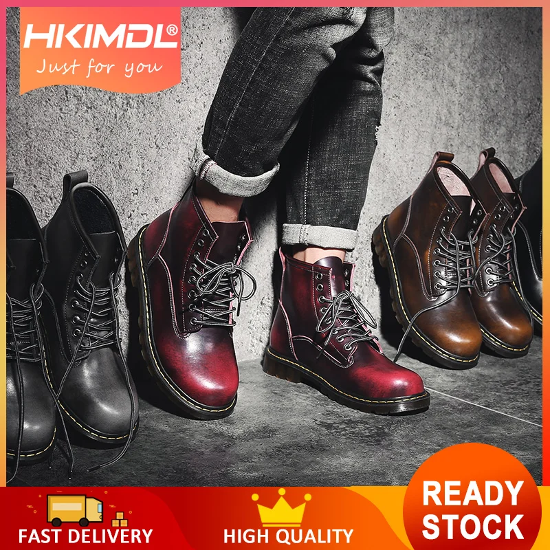 

HKIMDL 2019 Boots British Martins Vintage Punk Genuine Martin Winter Warm Shoes for Martins Skateboarding Shoes Desert Boots Men