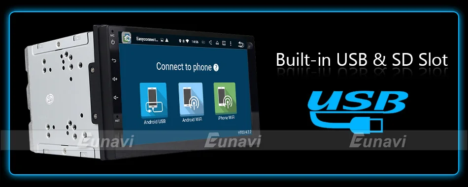 Perfect Eunavi 2G RAM Android 9.0 Universal Car Audio Stereo GPS Navigation Double 2 Din 1024*600 HD Car Radio Multimedia Player DAB+ 20