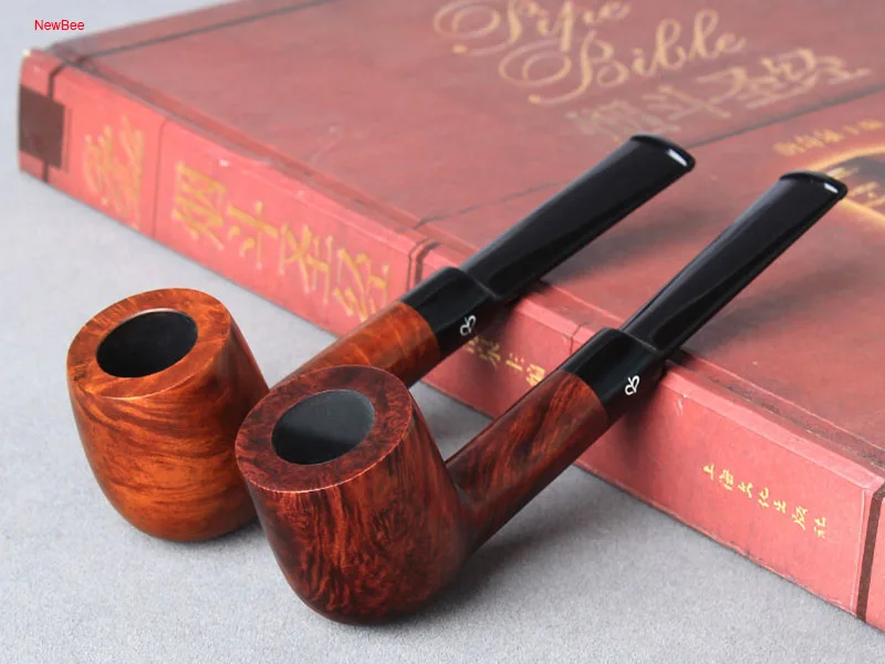 ft4-NewBee Briar Wood Smoking Pipe 2 Different Colors Handmade 9mm Acrylic Saddle Mouthpiece for Men's Gift + Free 10 Smoking Tools Kit