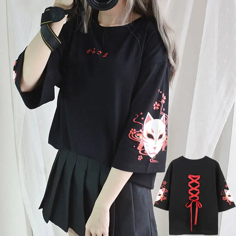Женская футболка Neploe в японском стиле Харадзюку, винтажная черная футболка с принтом на спине, женские топы с коротким рукавом, летние свободные футболки 39004