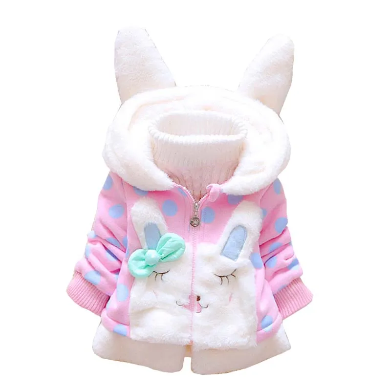 

BibiCola Baby Girls Jacket Autumn Winter Coat For Girls Snowsuit Children Cartoon Rabbit Dots Hooded Outerwear Kids Outfits