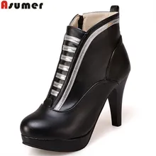 ASUMER/Новое поступление, женские ботинки модные ботинки на молнии однотонные женские ботинки осенне-зимние ботильоны на платформе