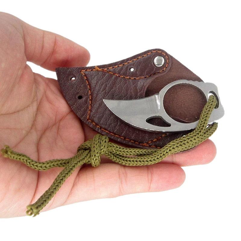 

Mini MC with leather box package Pocket Karambit opener camp gadget Survive cutter open sheath Outdoor portable claw knife tool