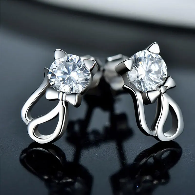 Anenjery 925 пробы серебряные милые циркониевые серьги-гвоздики с котом, серьги oorbellen boucle d'oreille femmes, подарок S-E345