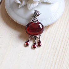 Real Pure 925 Silver Pendant For Women With Natural Garnet Stones Water Drop Vintage Crystal Pendant Bisuteria