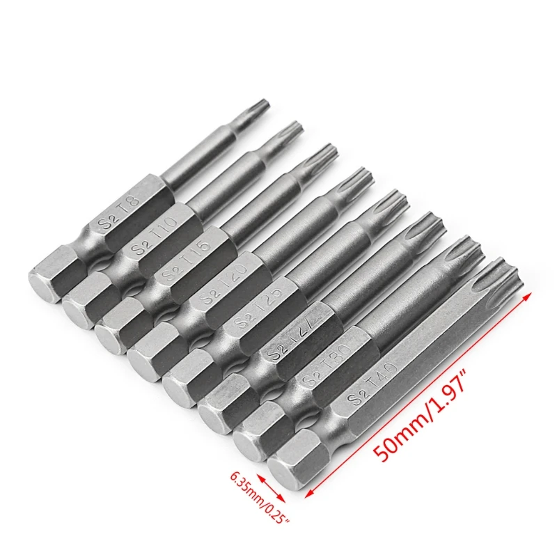 

8 Pcs/Set 1/4 Inch 50mm T8-T40 Magnetic Torx Electric Screwdriver Bits Kit