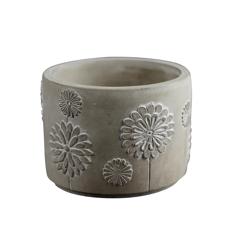 

Concrete Flowerpot Silicone Mold Round with Embossed Pattern Cement Planter Mould Pen Barrel Desktop Decoration Tool