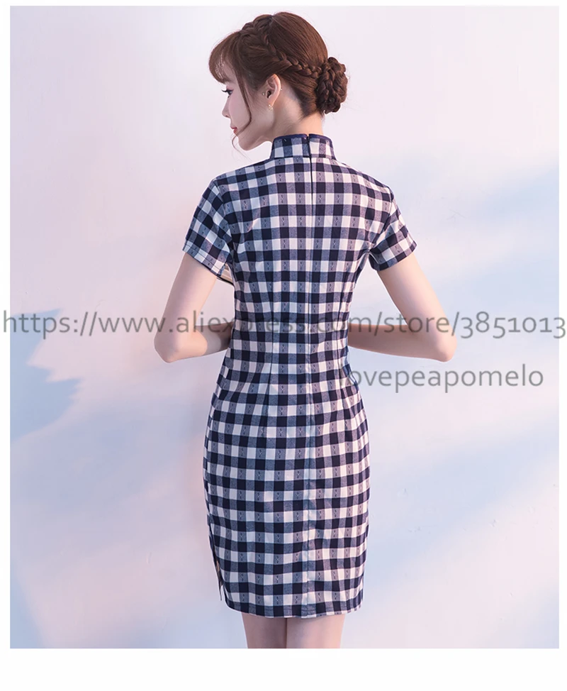 Большие размеры 2018 летнее платье в китайском стиле Cheongsam воротник женское платье в клетку Cheongsam винтажное открытое женское платье J433